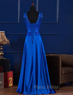 Elegant Blue Satin A-line Long Formal Prom Dresses , Bridesmaid Dresses for Sale