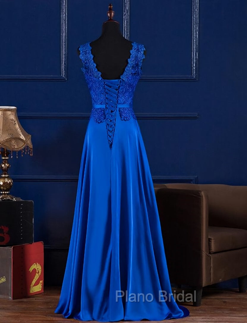 Elegant Blue Satin A-line Long Formal Prom Dresses , Bridesmaid Dresses for Sale