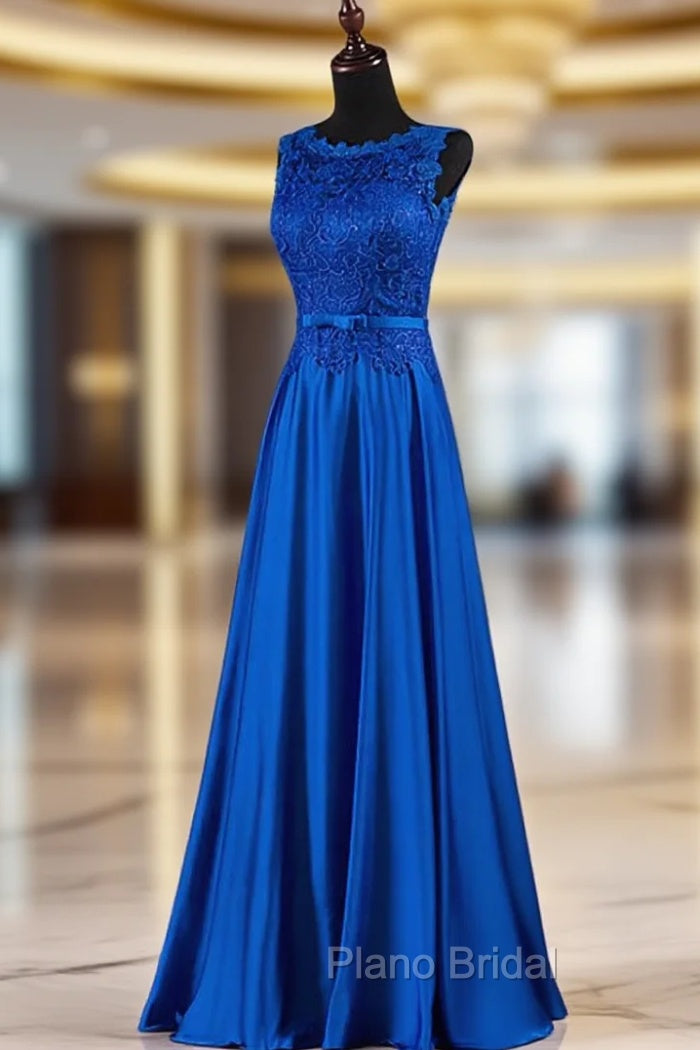 Elegant Blue Satin A-line Long Formal Prom Dresses , Bridesmaid Dresses for Sale