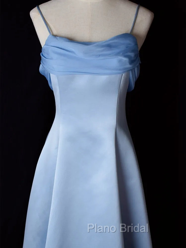 Elegant Blue Satin Spaghetti Straps Evening Gown A Line Long Party Dresses Formal Prom Dresses Secondary image