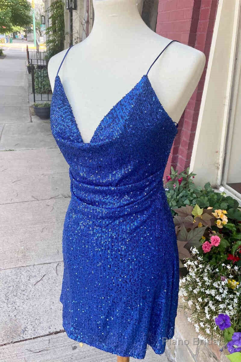 Elegant Blue Sequined Short Homecoming Dress,Sexy Maxi Cocktail Dresses Main image