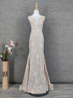 Elegant Blush Pink Lace Gradient Spaghetti Strap V-Neck Train Formal Prom Dresses