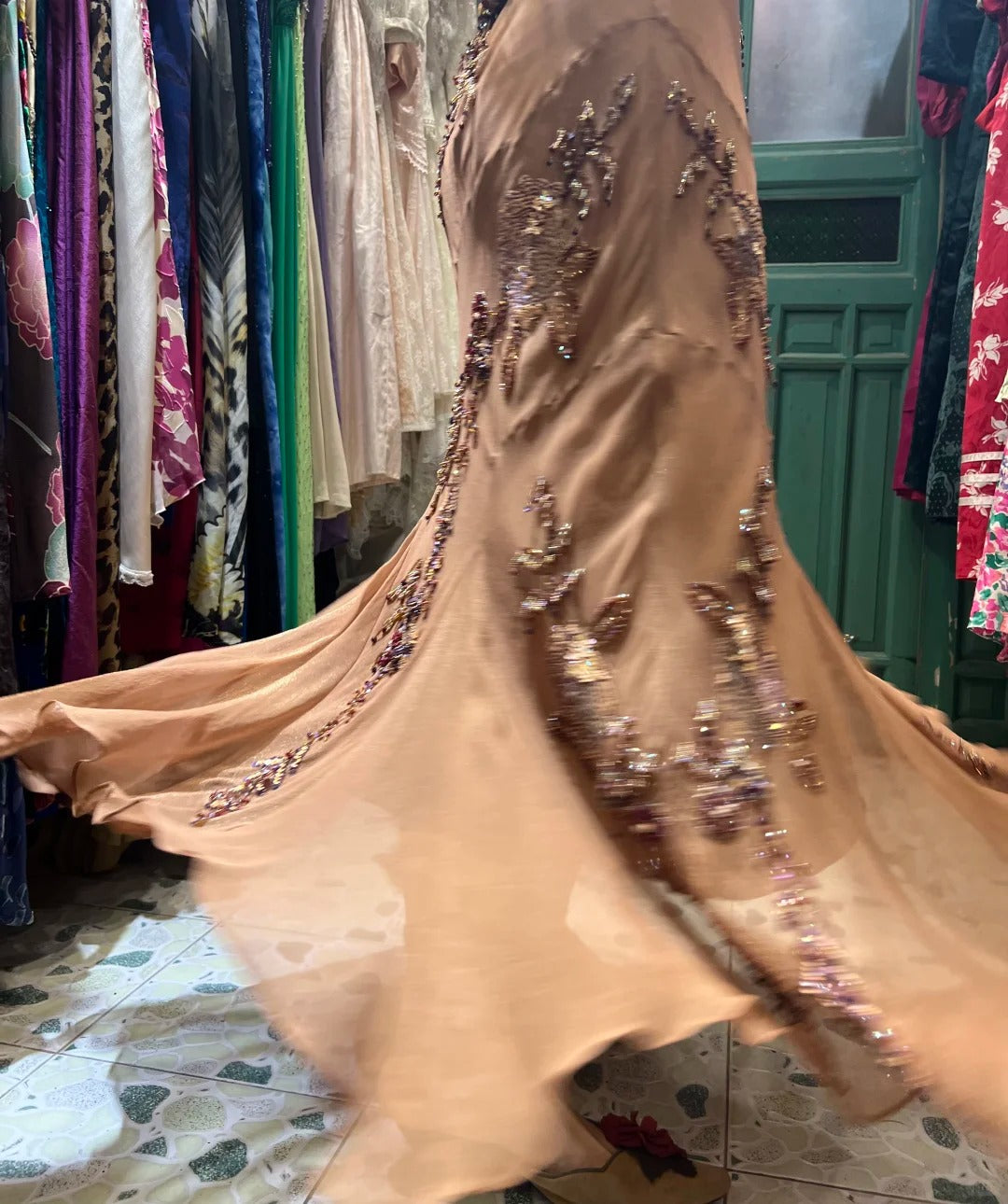 Elegant Brown And Gold Mermaid Halter-Neck Embroidered Beaded Chiffon Long Formal Prom Dresses