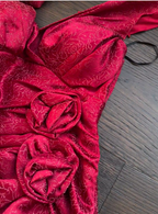 Elegant Burgundy Mermaid Jacquard Satin V-Neck Evening Dress Simple Prom Dress