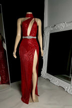 Elegant Burgundy One Shoulder Sleeveless Sequins Prom Dresses Mermaid Sheath With Zipper