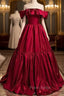 Elegant Burugndy Satin Off the Shoulder Formal Prom Dresses