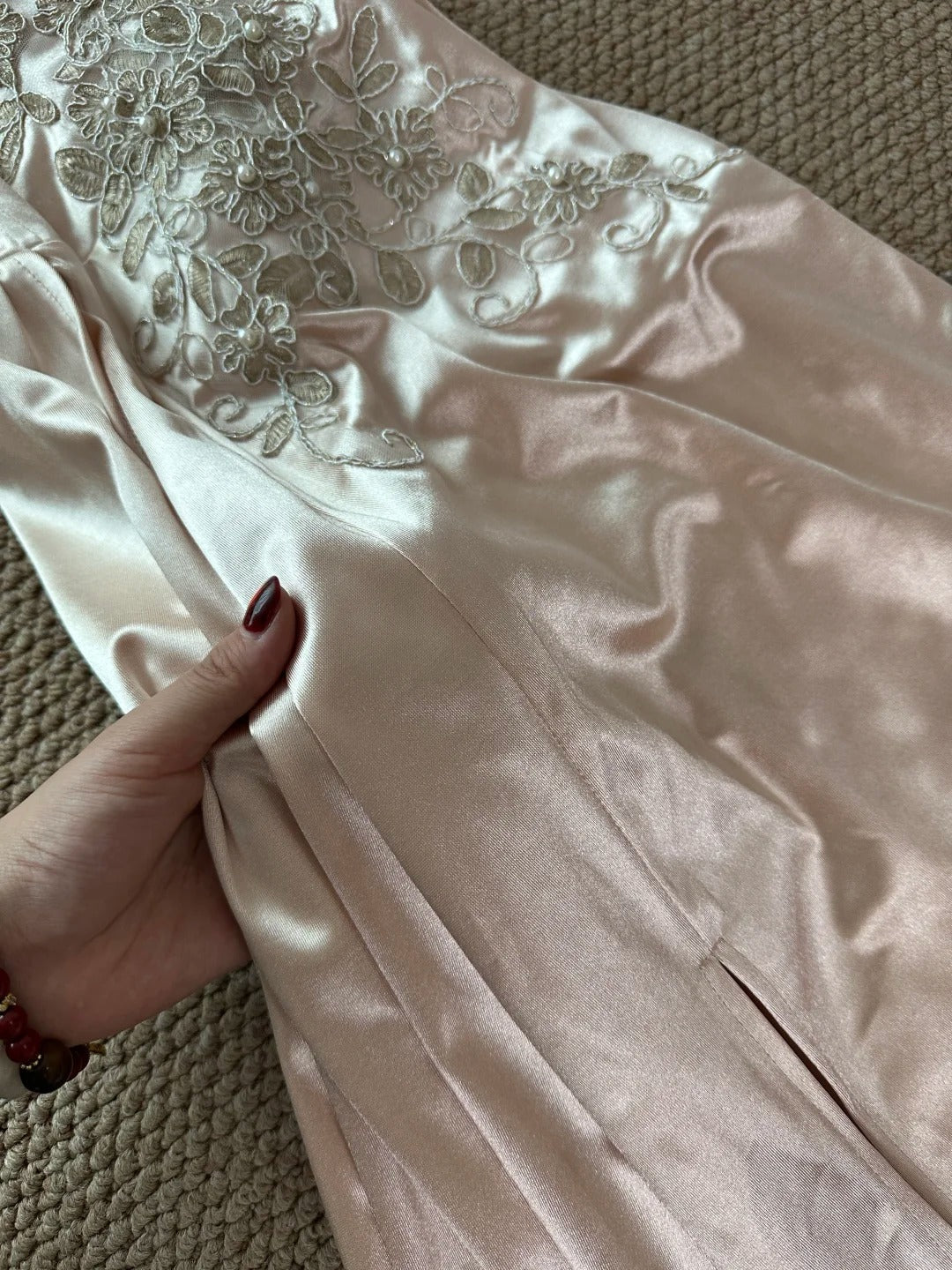 Elegant Champagne Mermaid Trailing Strapless Satin Long Formal Prom Dresses
