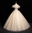 Elegant Champagne One-Shoulder 3D Floral Tulle Long Ball Gown Prom Dresses Sweet 16 Dresses
