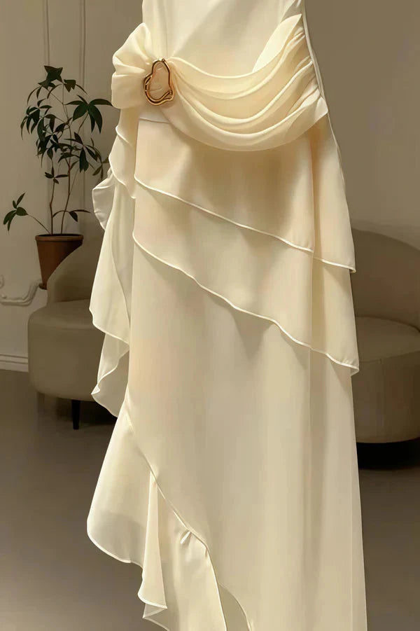 Elegant Chiffon Ivory Strap Irregular Birthday Dresses Homecoming Dresses