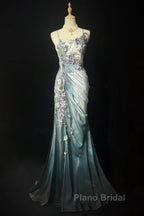 Elegant Chiffon Mermaid Gown  For Formal Prom&Party Spaghetti Strap Sequined Applique Evening Gown