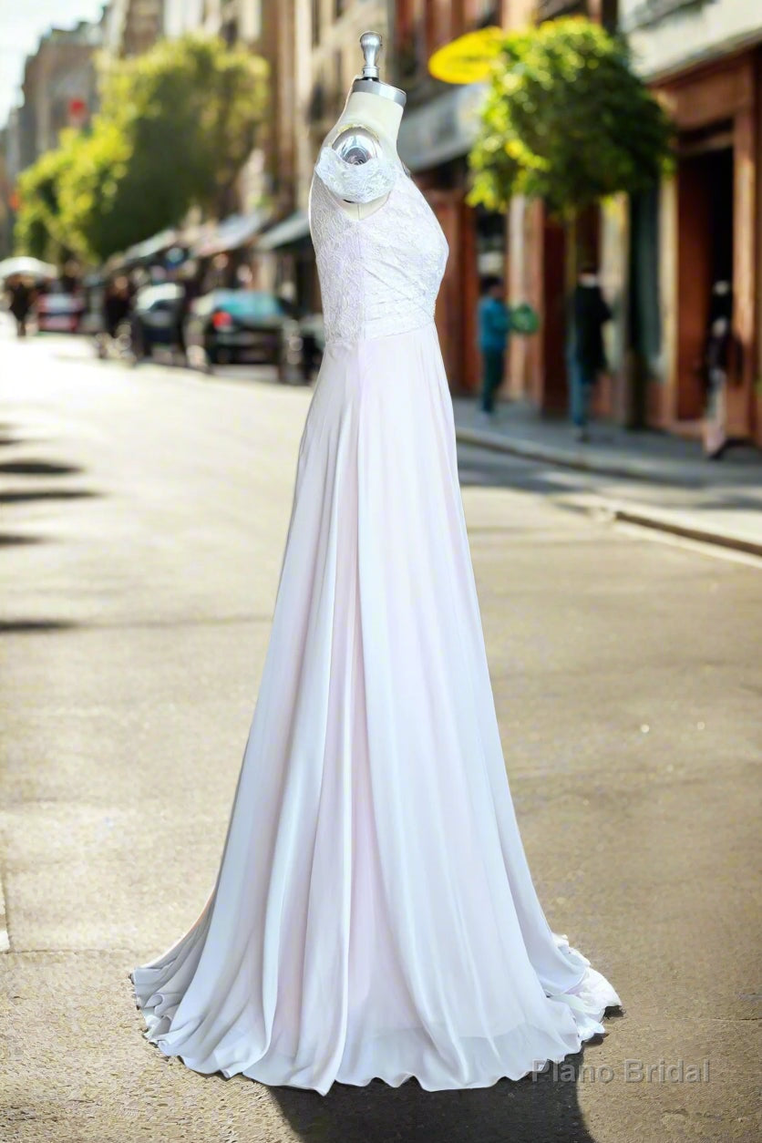 Elegant Chiffon Off The Shoulder Lace Open Back Long Bridesmaid Dresses Secondary image