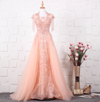 Elegant Court Grey Fringed Beaded Embroidered Tulle Train Formal Prom Dresses