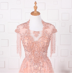 Elegant Court Grey Fringed Beaded Embroidered Tulle Train Formal Prom Dresses