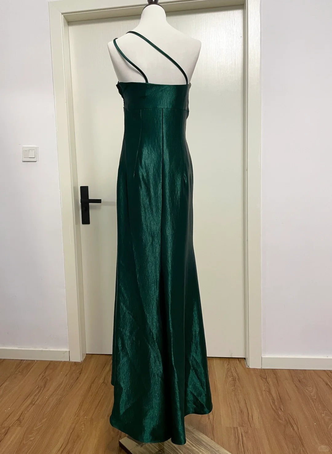 Elegant Dark Green 3D Floral One-Shoulder Satin Long Formal Prom Dresses