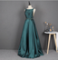 Elegant Dark Green A-Line Sleeveless Rhinestone Satin Long Formal Prom Dresses
