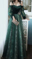 Elegant Dark Green Lace Gown Formal Prom Dresses,