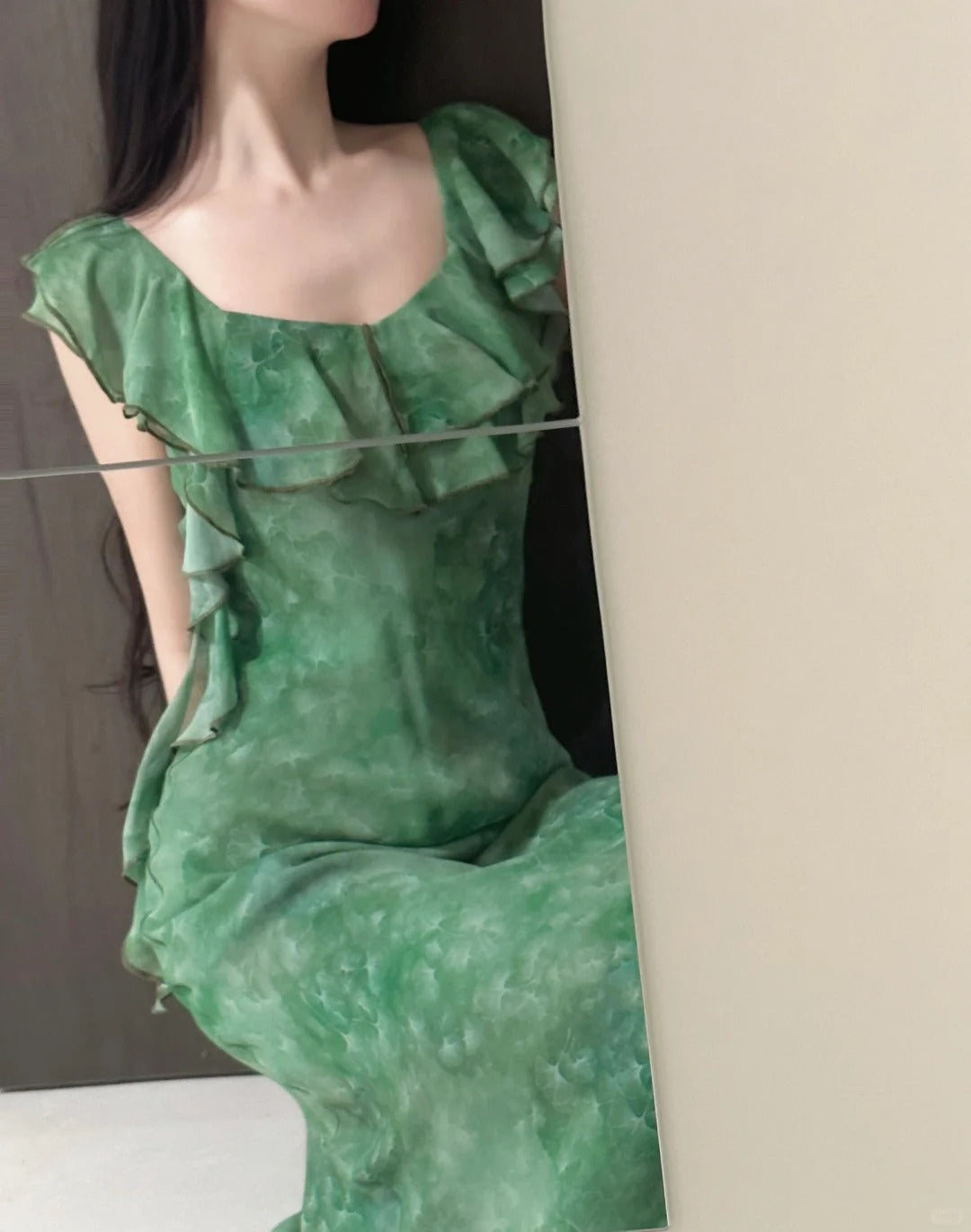 Elegant Dark Green Mermaid Ruffled Chiffon Long Formal Prom Dresses