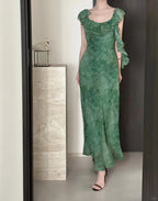 Elegant Dark Green Mermaid Ruffled Chiffon Long Formal Prom Dresses