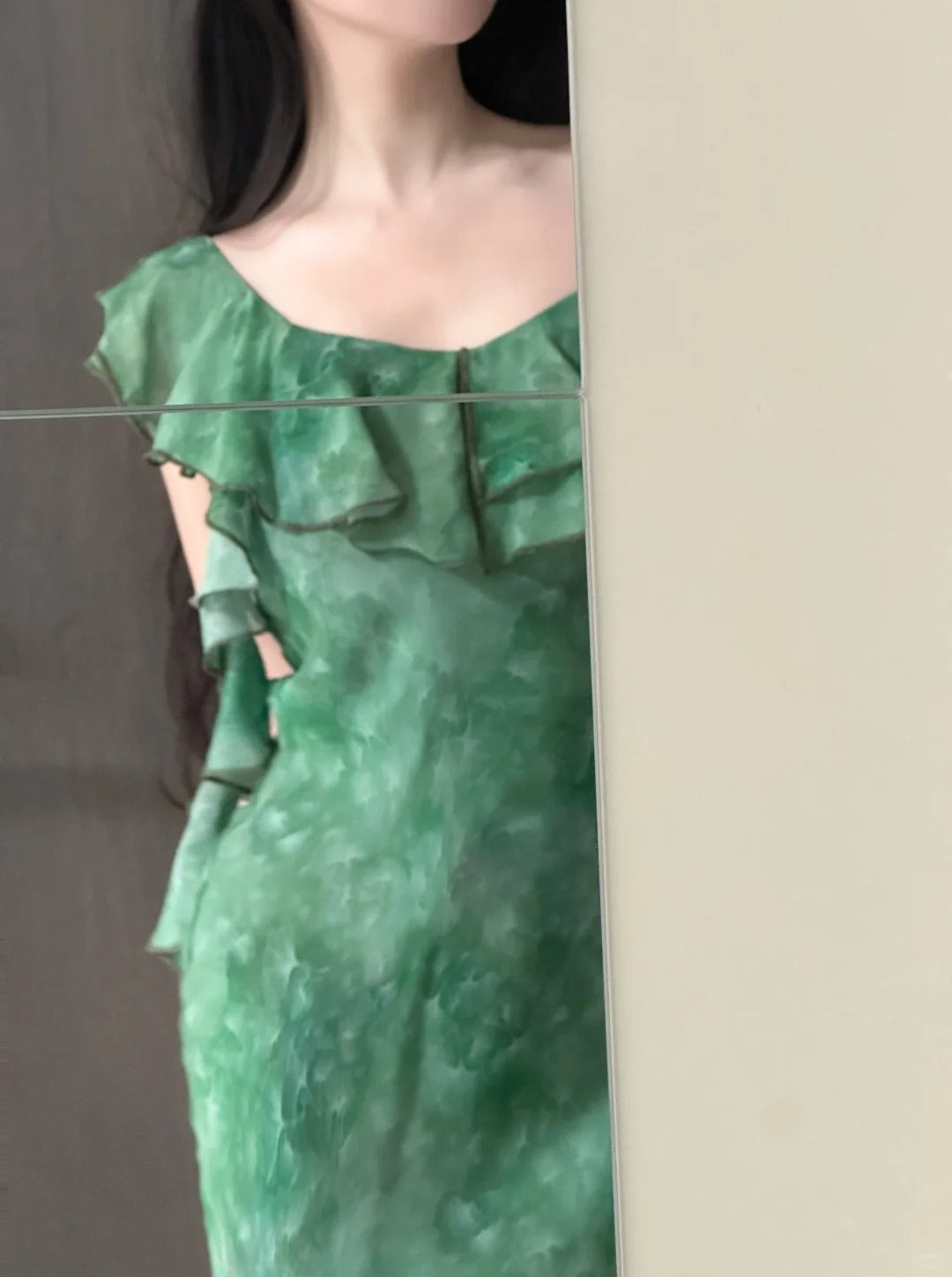 Elegant Dark Green Mermaid Ruffled Chiffon Long Formal Prom Dresses