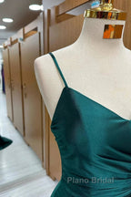 Elegant Dark Green Mermaid Spaghetti Strap Satin Long Formal Prom Dresses