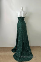 Elegant Dark Green Sweetheart Neck Mermaid Long Formal Prom Dresses Sequin Strapless Formal Evening Dresses
