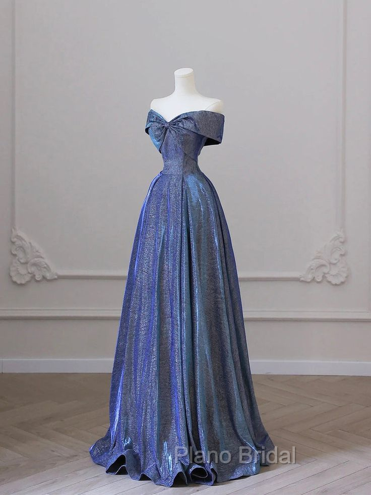 Elegant Deep Blue Bow-neck Pleated Formal Prom Dresses