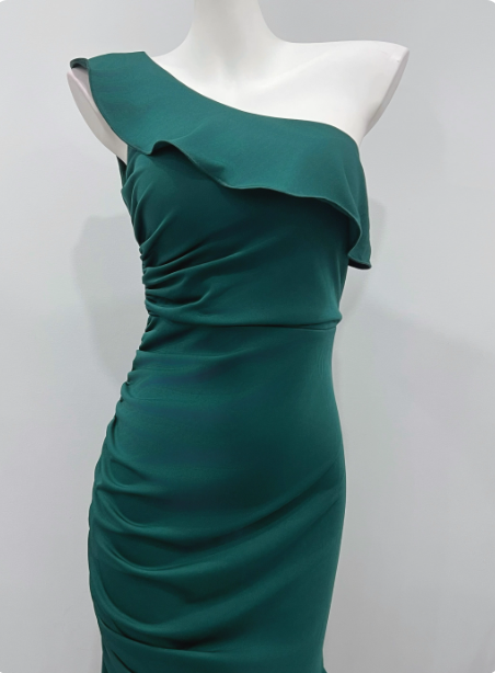 Elegant Deep Emerald Green Mermaid One-Shoulder Ruffled Slit Satin Long Formal Prom Dresses