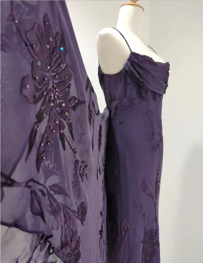 Elegant Deep Purple Mermaid Embroidered Chiffon Long Formal Prom Dresses