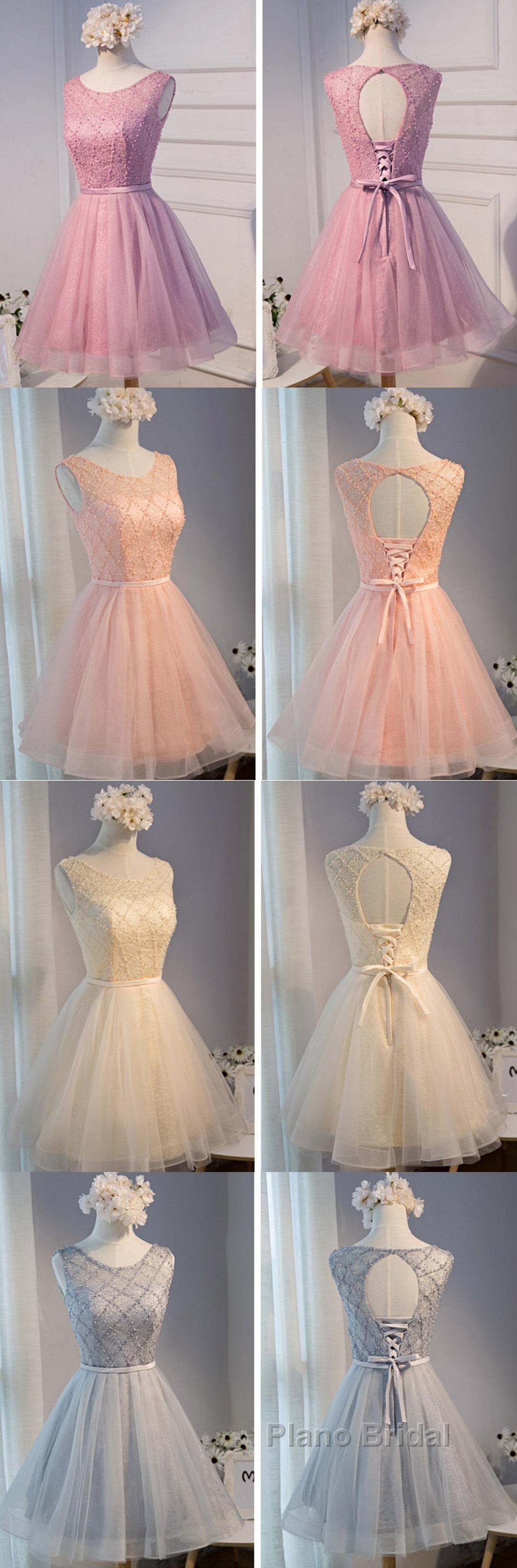 Elegant Diamond Beads  Lace Organza Sleeveless Scoop Neckline Lace Up Back For Teen Lovely Homecoming Dresses
