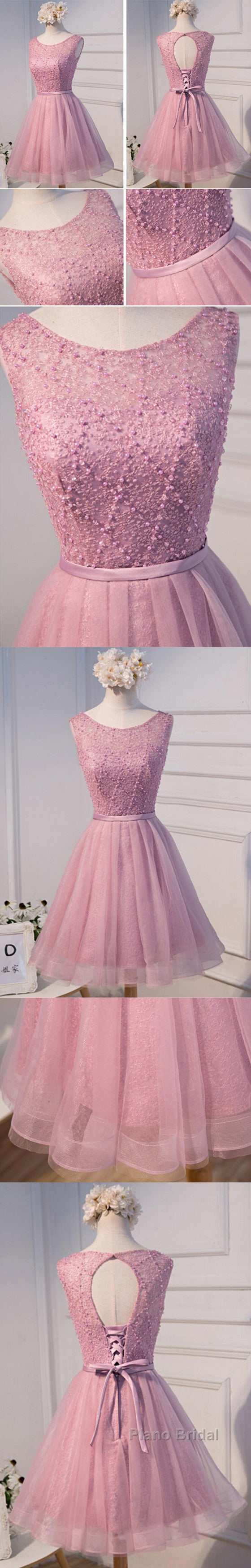 Elegant Diamond Beads  Lace Organza Sleeveless Scoop Neckline Lace Up Back For Teen Lovely Homecoming Dresses