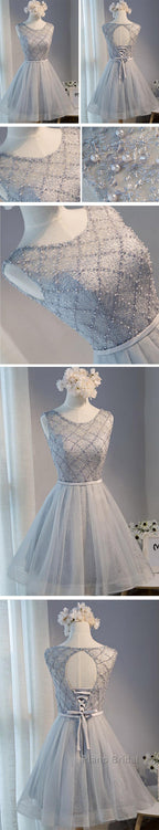Elegant Diamond Beads  Lace Organza Sleeveless Scoop Neckline Lace Up Back For Teen Lovely Homecoming Dresses