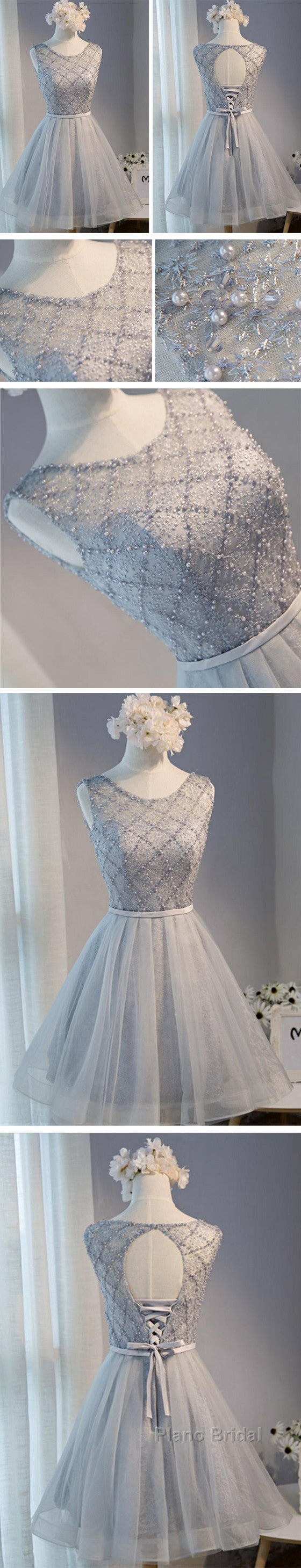 Elegant Diamond Beads  Lace Organza Sleeveless Scoop Neckline Lace Up Back For Teen Lovely Homecoming Dresses