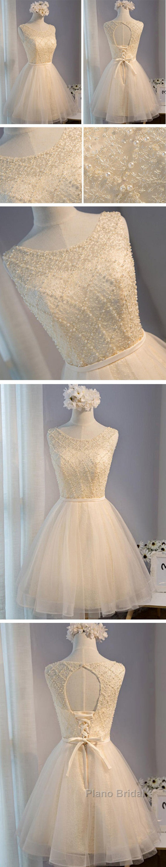 Elegant Diamond Beads  Lace Organza Sleeveless Scoop Neckline Lace Up Back For Teen Lovely Homecoming Dresses