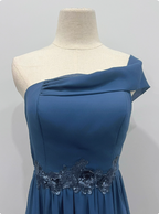 Elegant Dusty Blue One-Shoulder Chiffon Formal Prom Dresses Bridesmaid Dresses