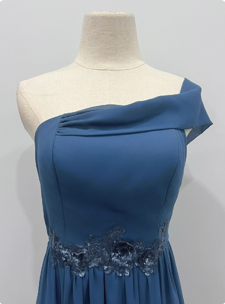 Elegant Dusty Blue One-Shoulder Chiffon Formal Prom Dresses Bridesmaid Dresses