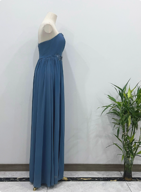 Elegant Dusty Blue One-Shoulder Chiffon Formal Prom Dresses Bridesmaid Dresses