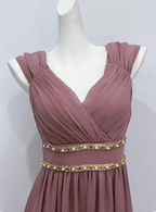 Elegant Dusty Pink A-Line Spaghetti Strap V-Neck Chiffon Long Formal Prom Dresses