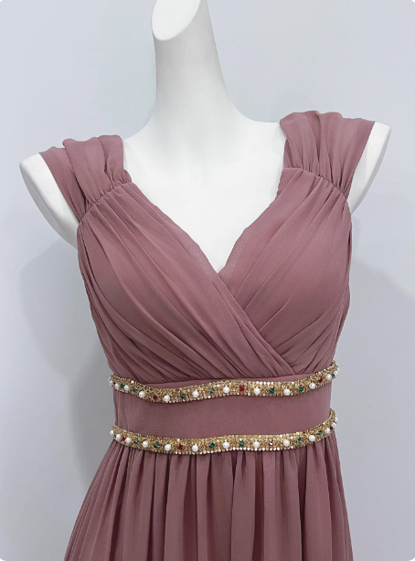 Elegant Dusty Pink A-Line Spaghetti Strap V-Neck Chiffon Long Formal Prom Dresses