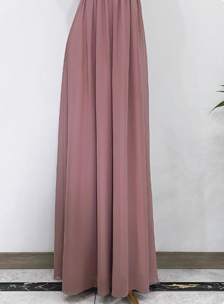 Elegant Dusty Pink A-Line Spaghetti Strap V-Neck Chiffon Long Formal Prom Dresses