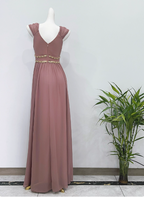 Elegant Dusty Pink A-Line Spaghetti Strap V-Neck Chiffon Long Formal Prom Dresses