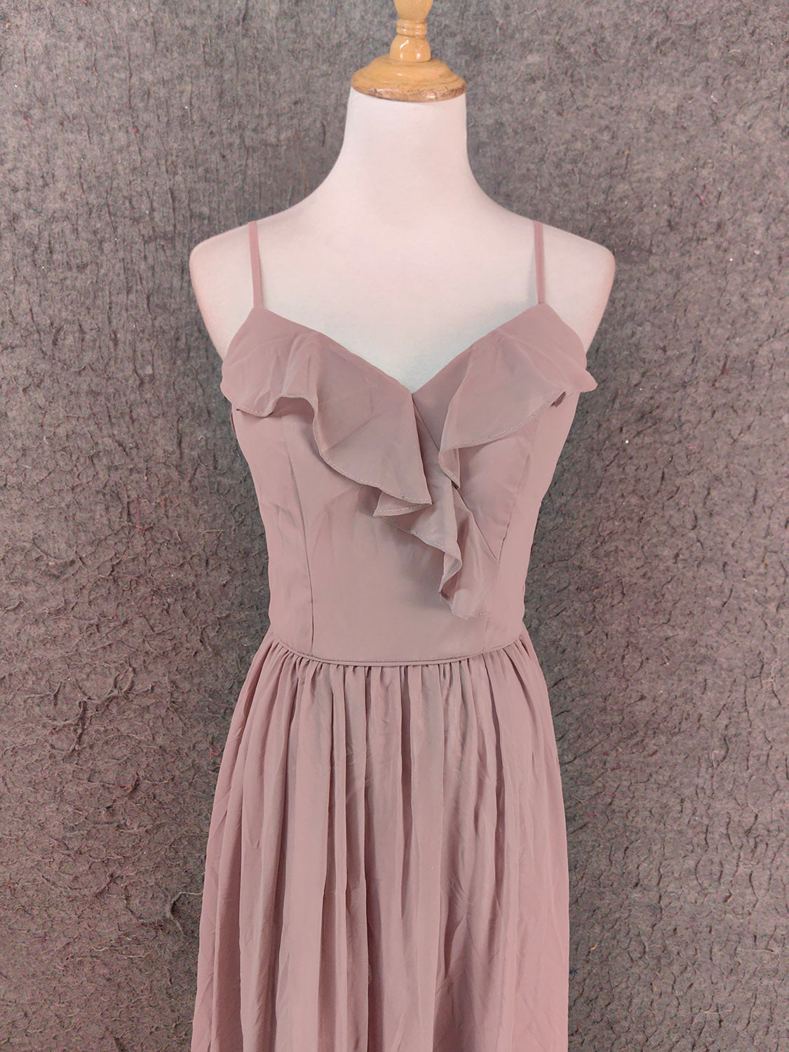 Elegant Dusty Pink Spaghetti Strap Ruffled Chiffon Long Formal Prom Dresses Bridesmaid Dresses Secondary image