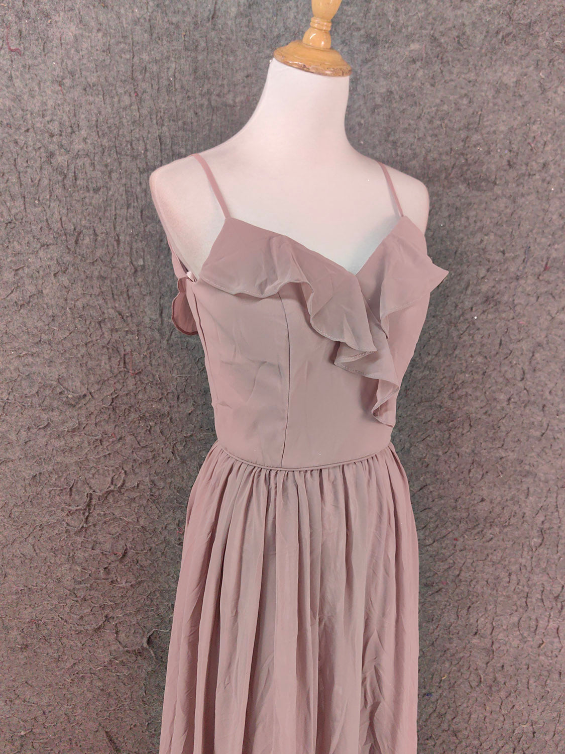 Elegant Dusty Pink Spaghetti Strap Ruffled Chiffon Long Formal Prom Dresses Bridesmaid Dresses