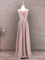 Elegant Dusty Pink Spaghetti Strap Ruffled Chiffon Long Formal Prom Dresses Bridesmaid Dresses