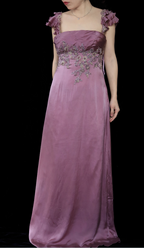 Elegant Dusty Rose Square Neck Spaghetti Strap Embroidered Ruffle Satin Long Formal Prom Dresses