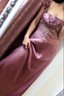 Elegant Dusty Rose Square Neck Spaghetti Strap Embroidered Ruffle Satin Long Formal Prom Dresses