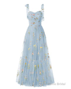 Elegant Embroidery Blue Prom Dresses Sweetheart Spaghetti Straps A Line Party Dress Long Simple Formal Dress