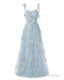 Elegant Embroidery Blue Prom Dresses Sweetheart Spaghetti Straps A Line Party Dress Long Simple Formal Dress