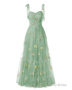 Elegant Embroidery Dark Green Prom Dresses Sweetheart Spaghetti Straps A Line Party Dress Long Simple Formal Dress