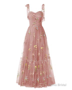 Elegant Embroidery Dusty Rose Prom Dresses Sweetheart Spaghetti Straps A Line Party Dress Long Simple Formal Dress