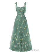 Elegant Embroidery Peacock Prom Dresses Sweetheart Spaghetti Straps A Line Party Dress Long Simple Formal Dress